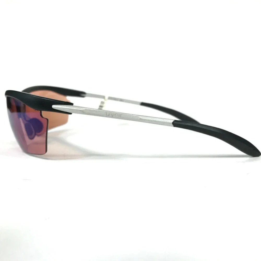 Uvex Fly Sunglasses Matte Black Gray Wrap Frames with Pink Lenses 69-15-135